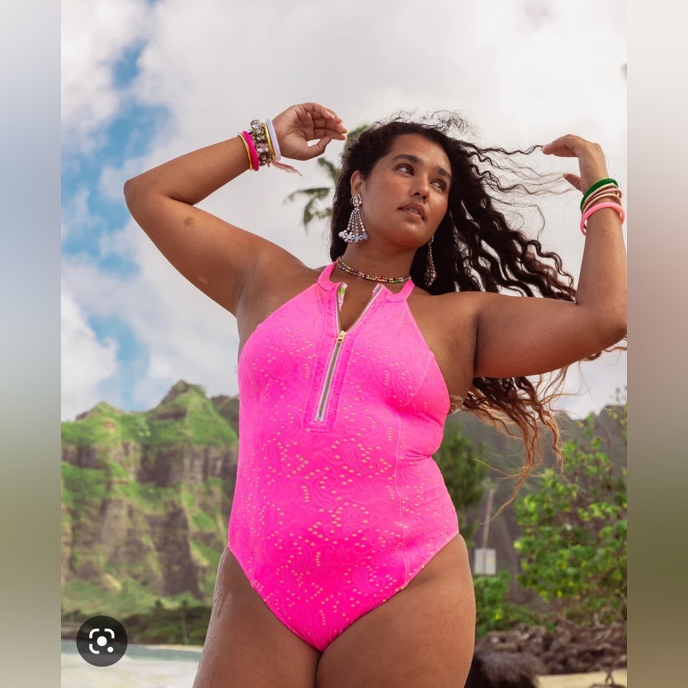 LOVESHACKFANCY X HURLEY - EYELET PAISLEY MODERATE ONE PIECE Cotton Candy - Picture 5 of 16